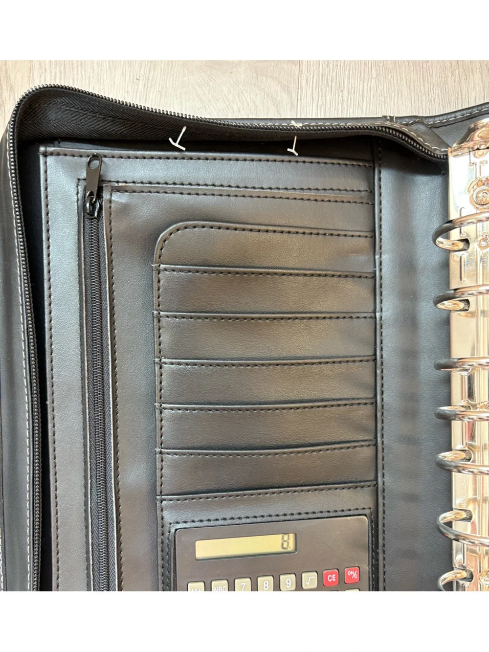 VTG Franklin Covey Black Faux Leather Zip Around 7 Ring Planner Binder w/ Calc